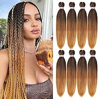 Liang Dian Pre-Stretched Braiding Hair 22 inch 8packs Hot Water Setting Synthetic Hair Crochet Braiding Hair Extension (1B/30/27)