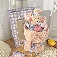 Doll Bouquet Finished Doll Bouquet Cute Plush Girl Birthday Gift for Girlfriend Pink Rabbit Doll Bouquet + Window Bag + Greeting Card