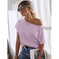 Womens Tops Batwing Sleeve Solid Tee (Color : Lilac Purple, Size : Small)