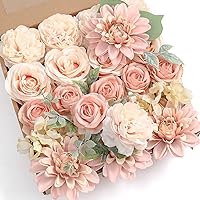 YYHUAWU Artificial Flowers Combo Box Set Gradient Color Flower Leaf with Stems for DIY Wedding Bouquets Centerpieces Baby Shower Party Home Decorations Peach