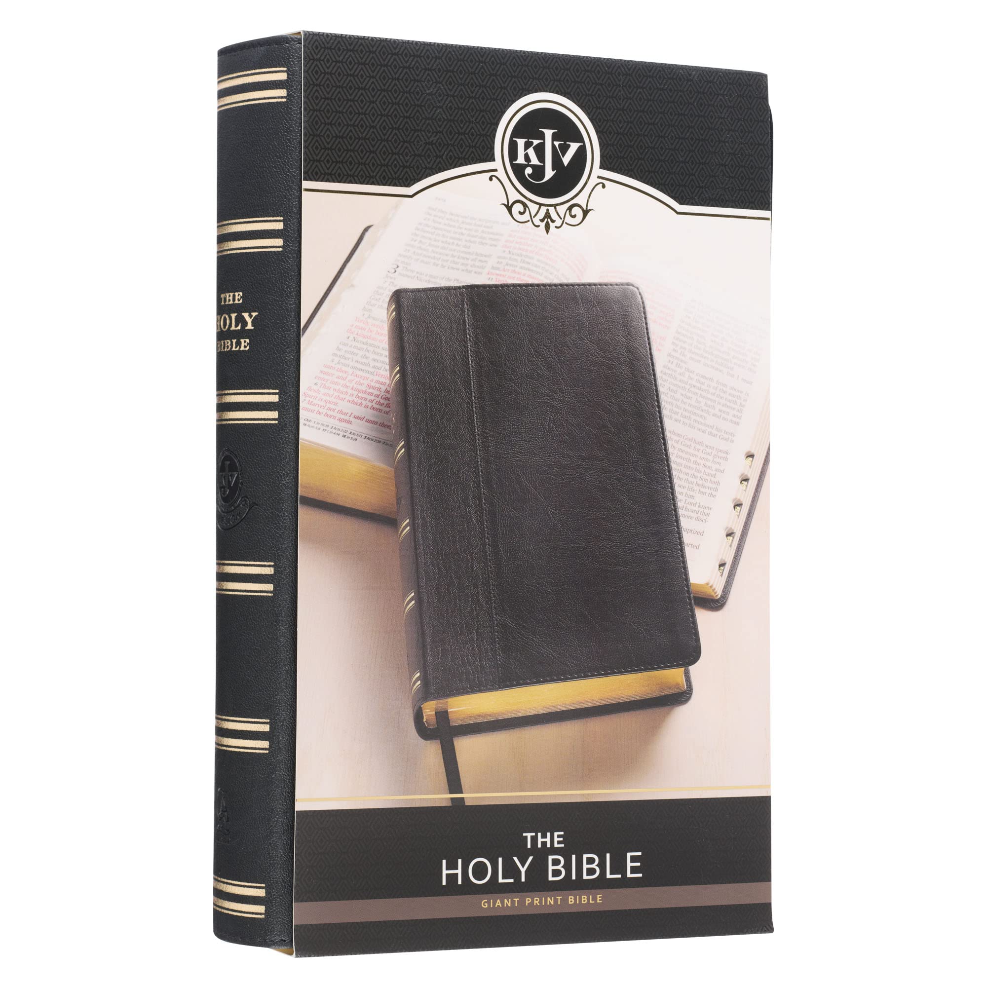 KJV Holy Bible, Giant Print Standard Size Faux Leather Red Letter Edition - Thumb Index & Ribbon Marker, King James Version, Black Two-tone