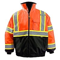 OccuNomix LUX-350-B2X-O2X High Visibility 2-in-1 Quilted Two-Tone Black Bottom X Back Bomber Jacket with Zip-Out Quilted Liner and 7 Pockets, Class 3, 100% ANSI Polyester, 2X-Large, Orange
