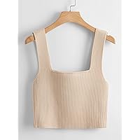 Women's Tops Shirts for Women Sexy Tops for Women Solid Ribbed Knit Top Tops (Color : Beige, Size : Medium)