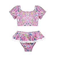 Girls' UPF 50+ Gemma Two Piece Smocked pom Swimsuit