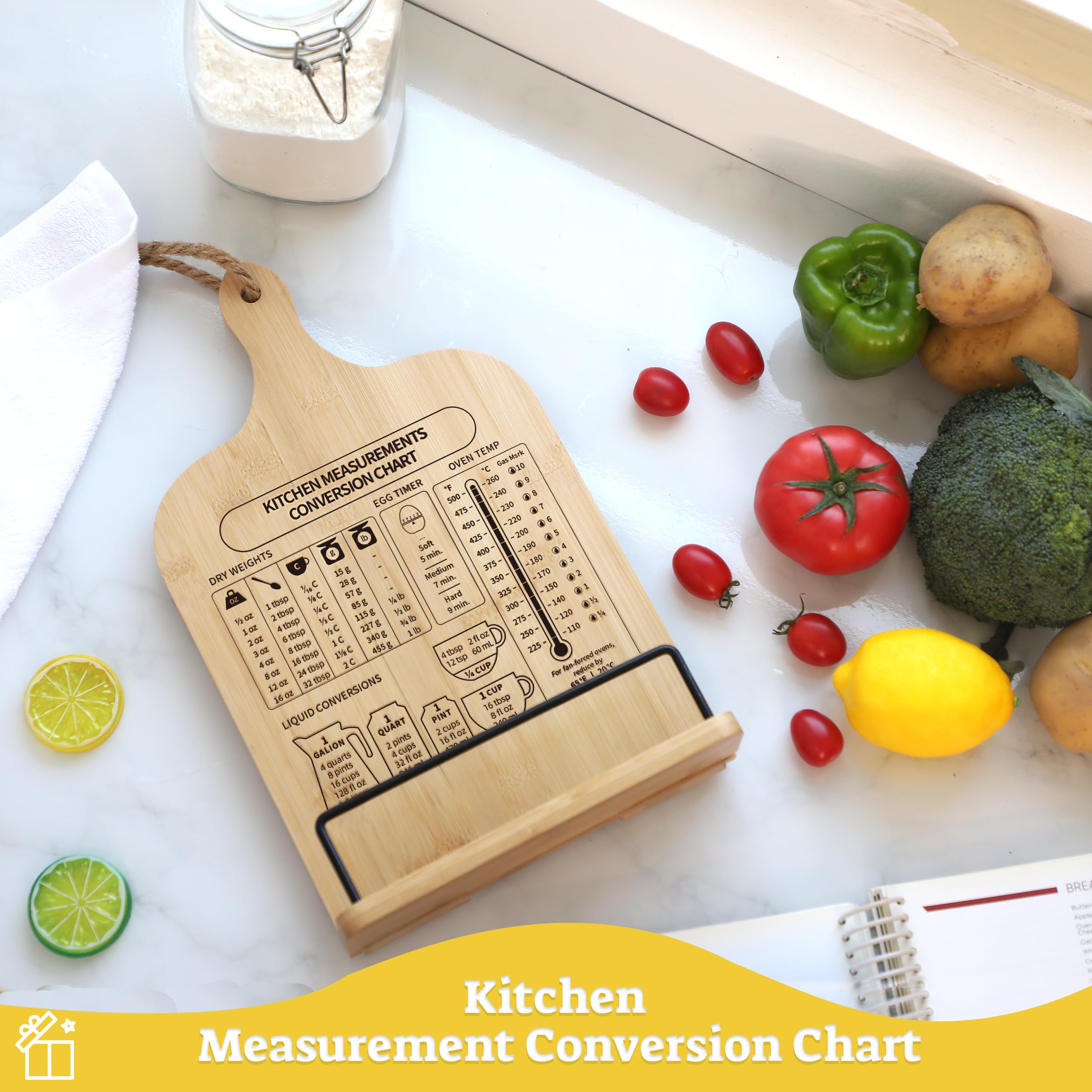 Songtaste Bamboo Cookbook Stand, Sturdy Cook Book Holder, Recipe Book Holder with Measurement Conversion Chart, Cookbook Stand for Kitchen Counters, Essential Accessories for Holding Cookbooks