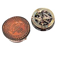 Sundial Compass Gilbert & Sons London Solid Brass Sundial Compass Navigational Copper Sundial Compass with Leather Case Sundial Clock for Gift, Home Decor, Anniversary (Antique)