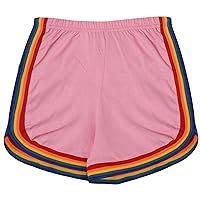 Kids Girls Shorts Gym Sports Rainbow Taped Baby Pink Summer Hot Short Pants 5-13