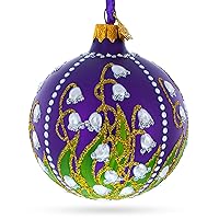 Graceful Bloom: Lilies of The Valley on Purple Royal Blown Glass Ball Christmas Ornament 3.25 Inches