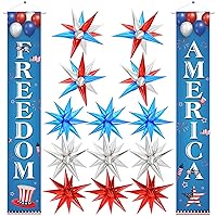 Large, 4th of July Banner - 72x12 Inch | Big Silver Blue and Red Star Balloons for 4th of July Party Decorations | 4th of July Door Decorations | Foil cone balloons for Independence Day Decorations