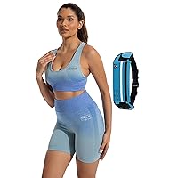 2-Piece Workout Sets For Women Athletic Fitness Gym Activewear Seamless Squat Proof Yoga Set With Waist Bag