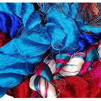Colorful Silk Thrums, Sari Yarn Strip Bags Hemp Yarn - 500 Grams (17.5 oz)