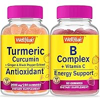Turmeric Curcumin + Vitamin B Complex, Gummies Bundle - Great Tasting, Vitamin Supplement, Gluten Free, GMO Free, Chewable Gummy