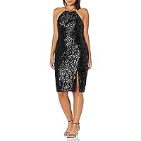 Adrianna Papell Women's Sequin Halter with Straps, Black, 10