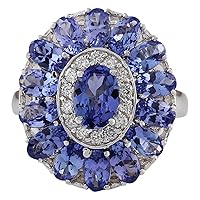 4.77 Carat Natural Blue Tanzanite and Diamond (F-G Color, VS1-VS2 Clarity) 14K White Gold Cocktail Ring for Women Exclusively Handcrafted in USA