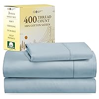 California Design Den Softest 100% Cotton Sheets, Twin Sheets Set, 3 Pc, 400 Thread Count Sateen, Bedding, Dorm Rooms & Adults, Deep Pocket Sheets, Cooling Sheets, Twin Bed Sheets (Sky Blue)