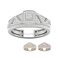 10k Gold 3/8Ct TDW Diamond Halo Engagement Ring Set (I-J,I2)