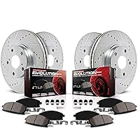 Power Stop K7097 Front and Rear Z23 Carbon Fiber Brake Pads with Drilled & Slotted Brake Rotors Kit and 1 Front Sensor Wire