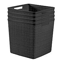 Curver Jute Decorative Plastic Organization and Storage Basket Perfect Bins for Home Office, Closet Shelves, Kitchen Pantry and All Bedroom Essentials, Set of 4