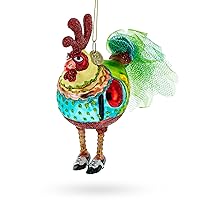 Farmyard Fashionista: Hen in Dress and Shoes - Blown Glass Christmas Ornament