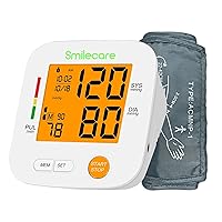 Blood Pressure Monitor Upper Arm, Smilecare Automatic Arm Blood Pressure Monitors，Accurate BP & Pulse Rate Monitoring Meter with Adjustable Wide Cuff 22-42cm, Middle Size Warm Backlit Display