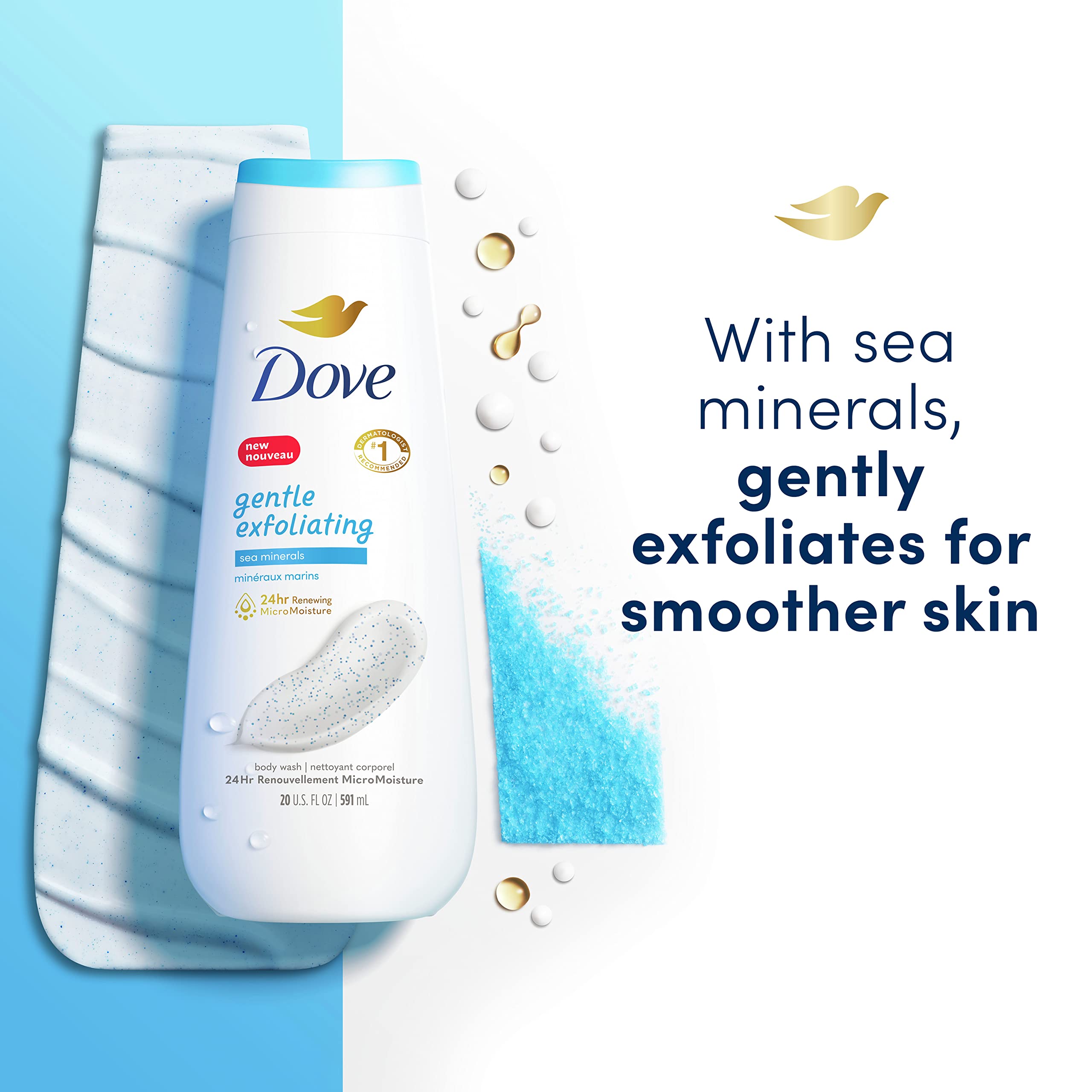 Dove Body Wash Gentle Exfoliating With Sea Minerals 4 Count Instantly Reveals Visibly Smoother Skin Cleanser That Effectively Washes Away Bacteria While Nourishing Your Skin 20 oz