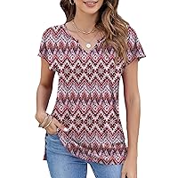LUYAA Women's Casual Cap Sleeve T Shirts V Neck Loose Tunic Tops Summer Basic Solid Blouses