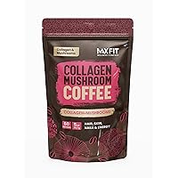 Collagen Mushroom Coffee Organic (60 Servings) Lion’s Mane, Chaga & Collagen, Mixed with Gourmet Arabica Instant Coffee | Mental Focus Boosting Coffee Plus Joints, Hair, Skin & Nails Health Support