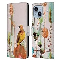 Head Case Designs Officially Licensed Sylvie Demers Gold Birds 3 Leather Book Wallet Case Cover Compatible with Apple iPhone 14 Plus