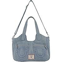 True Religion Women's Satchel Bag, Crossbody Purse Handbag with Horseshoe Logo Stitching, Denim