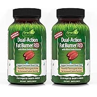 Irwin Naturals Dual-Action Fat Burner RED - 75 Liquid Soft-Gels, Pack of 2 - Powerful Thermogenic with Nitric Oxide Booster - 50 Total Servings