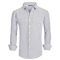 Alex Vando Mens Seersucker Dress Shirts Striped Casual Shirts for Men