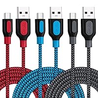 Canjoy USB Type C Cable, 3 Pack 10ft Braided Type C Charger Fast Charging Cord Compatible Samsung Galaxy S10 S10+ S10e S8 S9 Plus Note 8 9, LG V20 G5 G6 V30 (Red Blue Grey)