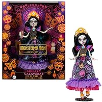 Doll, Skelita Calaveras Dia De Muertos Collectible with Traditional Sugar Skull & Marigold Details