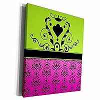 3dRose Hot Pink and Apple Green Print with Single Damask... - Museum Grade Canvas Wrap (cw_110703_1)