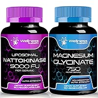 Nattokinase Supplement Capsules - 5000 FU - Enzymes from Pure Japanese Natto Extract, Heart and Immune Support │Magnesium Glycinate Capsules - 750mg - Magnesium Supplement High Absorption Stress Suppl