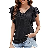 Blooming Jelly Womens Summer Tops Flowy Cute V Neck Casual Tops Ruffle Short Sleeve Spring Shirts