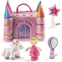 PREXTEX My Princess Castle Playset Toy | Plush Unicorn, Magic Wand, Mirror, and Princess Dolls | Figure Doll, Pets, Figures, Sets | Boys & Girls Ages 3-5+ | Party Supplies