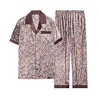 Mens Pajamas Sets Summer Short Sleeve Button-Down Sleepwear Sets Thin Cozy Casual Loungewear Sets for Mens