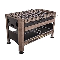 56” 4-in-1 Swivel Multi-Game Table - Air Hockey, Billiards, Foosball, Ping Pong - Rustic Wood Grain Finish, Brown