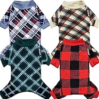 XPUDAC 4 Pack Dog Pajamas for Small Dogs Cats Plaid Dog Clothes Puppy Onesies Dog Christmas Pajamas Puppy Jumpsuits Pet Pjs Shirt Apparel (Small(3.5-7 lbS), Red Green Khaki Grey
