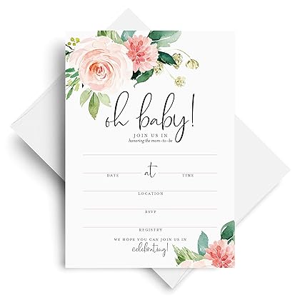 Bliss Collections Invitations with Envelopes, Oh Baby Boho Floral, Invites for Baby Showers and Parties, 5