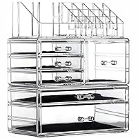 Cq acrylic Makeup Organizer Skin Care Large Clear Cosmetic Display Cases Stackable Storage Box With 6 Drawers For Vanity,Set of 3