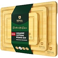 ROYAL CRAFT WOOD Cutting Boards for Kitchen - Bamboo Cutting Board Set of 3, Cutting Boards with Juice Grooves, Serving Board Set, Thick Chopping Board for Meat, Veggies, Easy Grip Handle