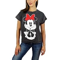 Disney Womens Mickey Mouse & Minnie Mouse Relaxed Fit Shirt (Large, Black Washed)