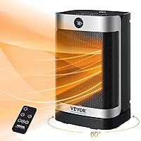 VEVOR Electric Space Heater with Thermostat Fast Quiet Ceramic Heater, Remote Control, 12h Timer, 10in Tip-Over Overheat Protection Small Heaters for Office Room Desk Indoor Use