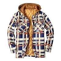 Mens Flannel Jacket with Hood Plaid Flannel Shirt Jacket Zip Up Sherpa Lined Winter Jackets Thermal Fleece Jacket Outerwear