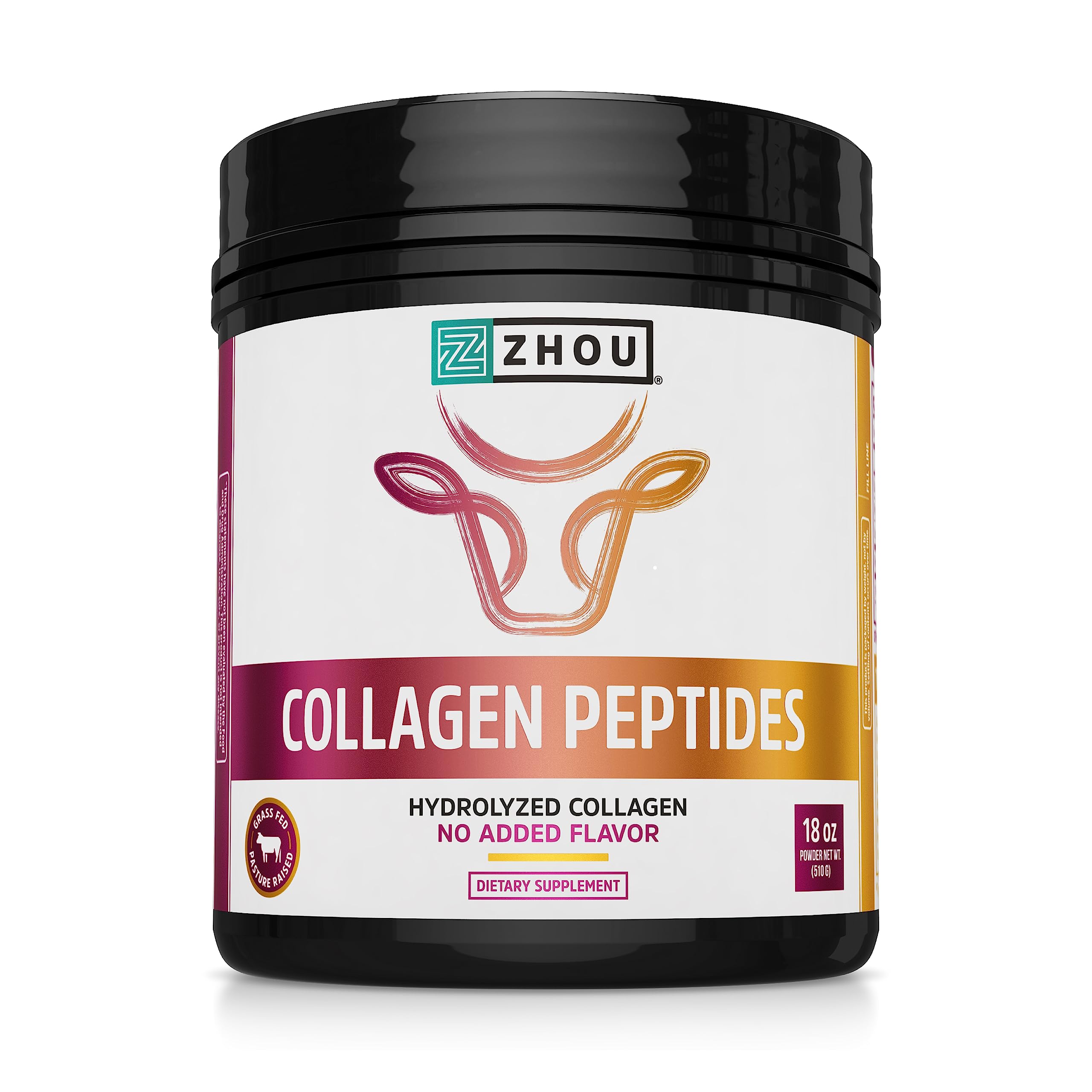 Zhou Collagen Peptides Hydrolyzed Protein Powder – Grass Fed, Pasture Raised, Unflavored, Hormone-Free, Non-GMO,18 Ounce