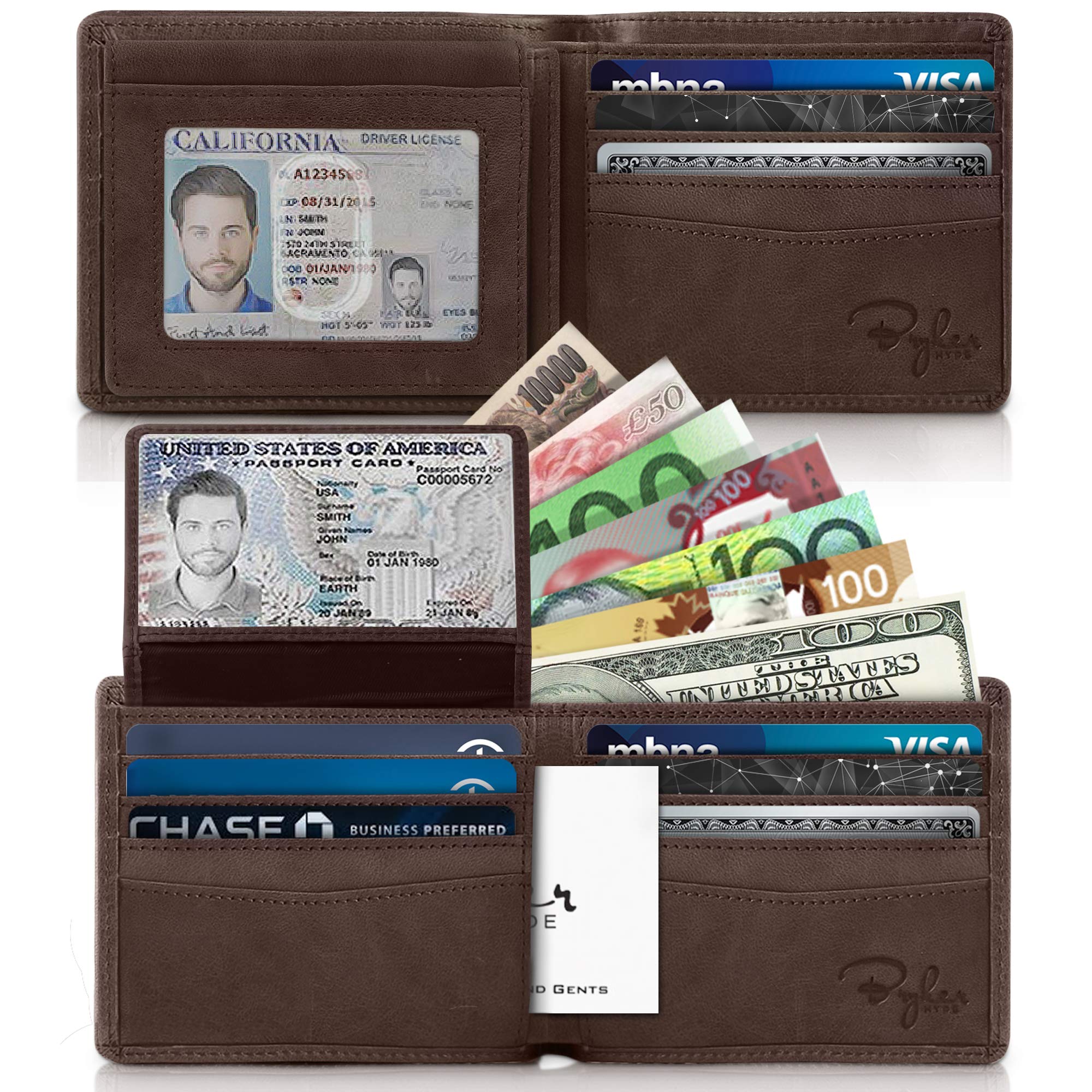 Bryker Hyde RFID Wallet for Men, Bifold Top Flip, 2 ID /1 ID Extra Capacity Travel Wallet