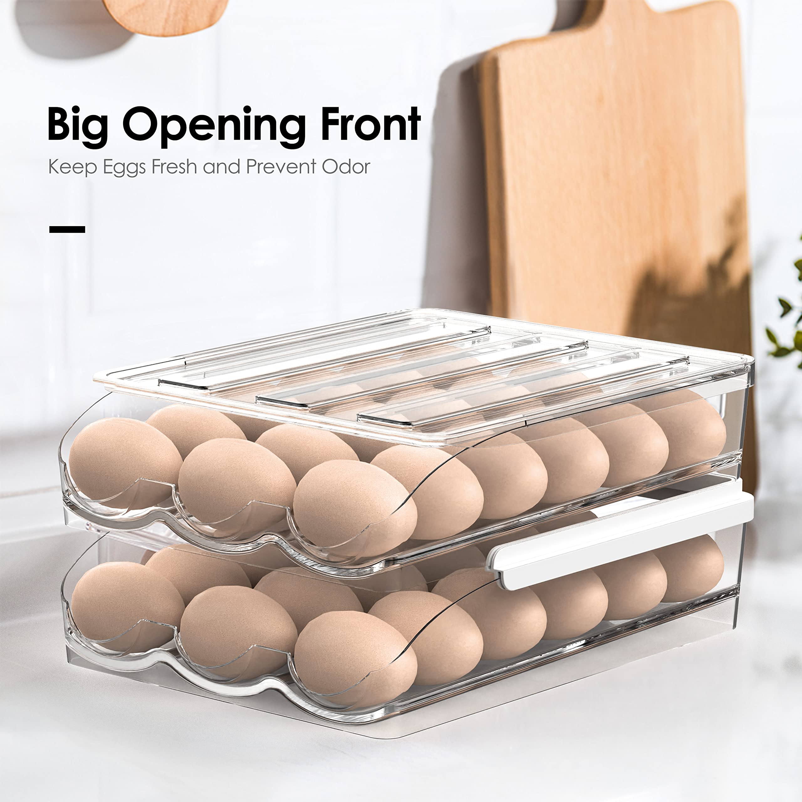 bonusuper Egg Container for Refrigerator, 36 Egg Holder for Refrigerator, Egg Storage Container Organizer Egg Tray Household Egg Fresh Storage Box for Fridge (2 Layer)
