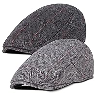 2 Pack Newsboy Hats for Men Classic Herringbone Tweed Wool Blend Flat Cap Ivy Cabbie Driving Hat